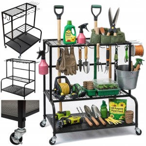 Organizer na narzędzia ogrodowe stojak metalowy z haczykami 3 poziomy