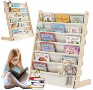 Drewniany regał na książki dla dzieci 79 cm organizer stojak loft 6 półek do pokoju dziecięcego