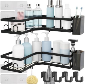 2x półka łazienkowa narożna wisząca pod prysznic bez wiercenia czarna loft