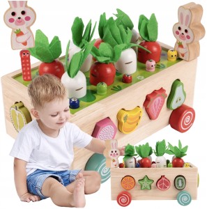SORTER MONTESSORI DREWNIANY WÓZEK WARZYWA ROBACZKI CIĄGACZ EDUKACYJNY 3+