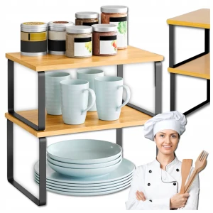 PÓŁKA KUCHENNA BAMBUSOWA NA BLAT ORGANIZER NA PRZYPRAWY REGAŁ 2 SZT STOJĄCA