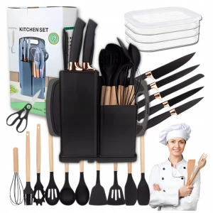 ZESTAW NOŻY w bloku + PRZYBORY KUCHENNE SILIKON, POJEMNIK na WĘDLINY GRATIS