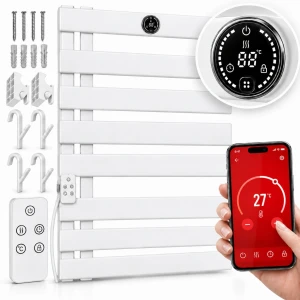Grzejnik łazienkowy 425W elektryczny WiFi TUYA pilot drabinkowy biały LED