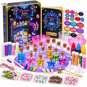ZESTAW CZARODZIEJA MAGICZNE MIKSTURY XXL 22 BUTELECZKI BROKAT DLA DZIECI 6+